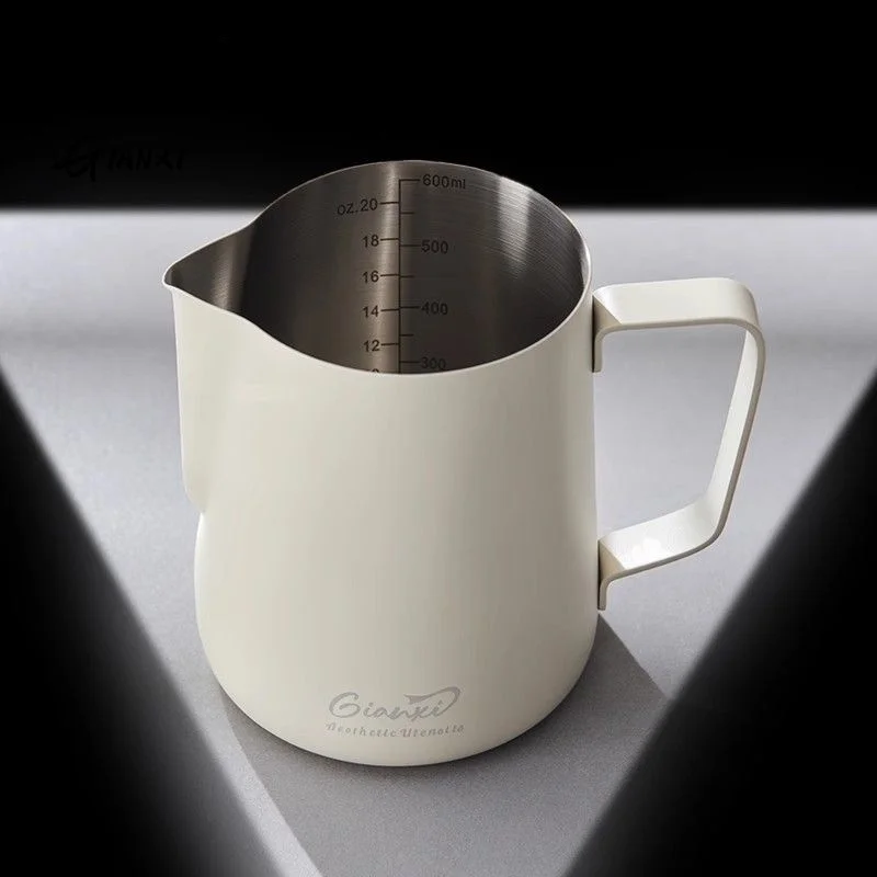 GIANXI 600ML White Frother For Milk Jug Home And Kitchen Milk Pitcher Portable Stainless Steel Coffee Cups Coffee And Tea Tools