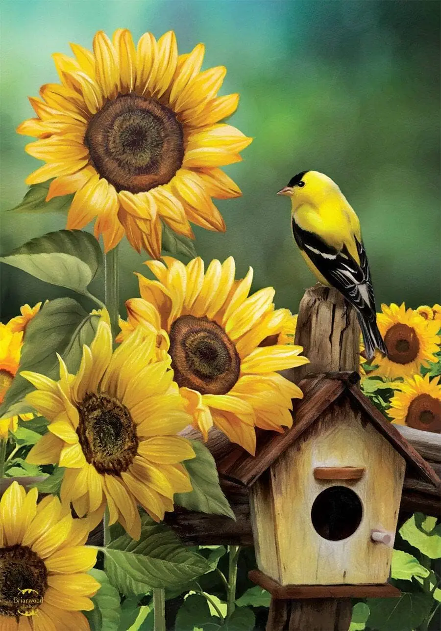 Briarwood Lane Goldfinch and Sunflowers Summer Garden Flag Birdhouse Floral 12.5