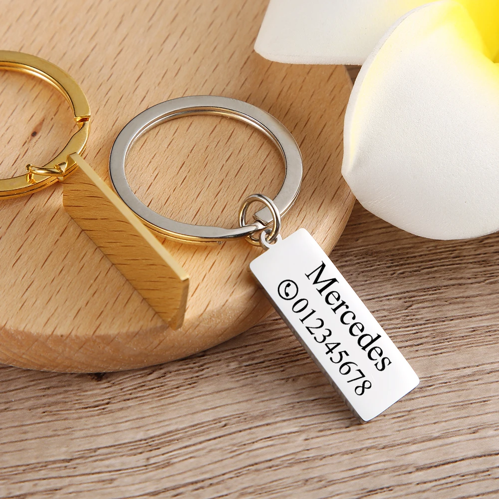 Custom Engraved Keychain For Name Telephone Number Stainless Steel Personalized Gift Customized Anti-lost Keyring Key Chain Ring