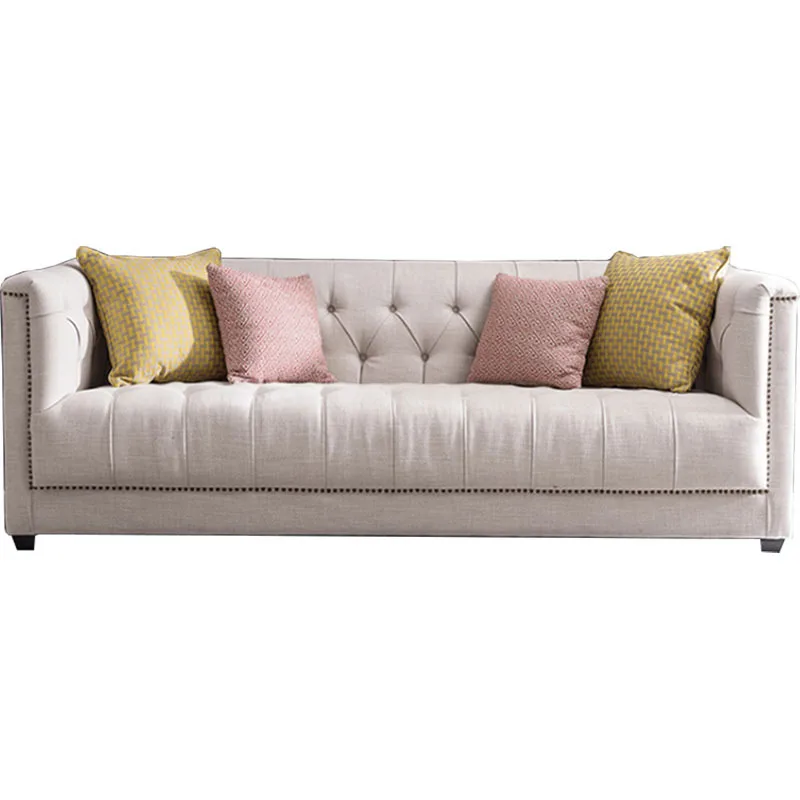 

Modern Designer American Garden Fabric Sofa Living Room Home Straight-row Sofa Pull Button Soft Bag Leisure Sofa