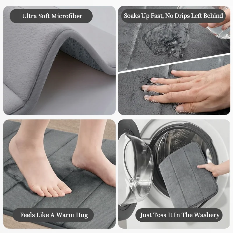 1 Stück L-förmige, rutschfeste und saugfähige Badematte, dicke, schnell trocknende Fußmatte aus Korallenfleece, mit horizontalen Streifen geprägtes Design, geeignet für Hotels, Gästehäuser und den privaten Gebrauch, rutschfester und schmutzabweisender Teppich für den Duschbereich im Badezimmer. – Detail 10