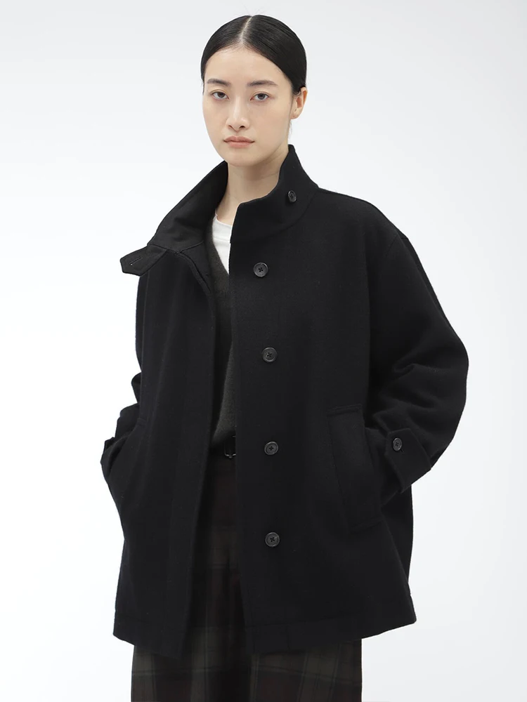 

Women's Mid-Length Wool Coat Vintage Stand Collar Versatile Ele Woolen Outerwear for Early Spring Casual Commute