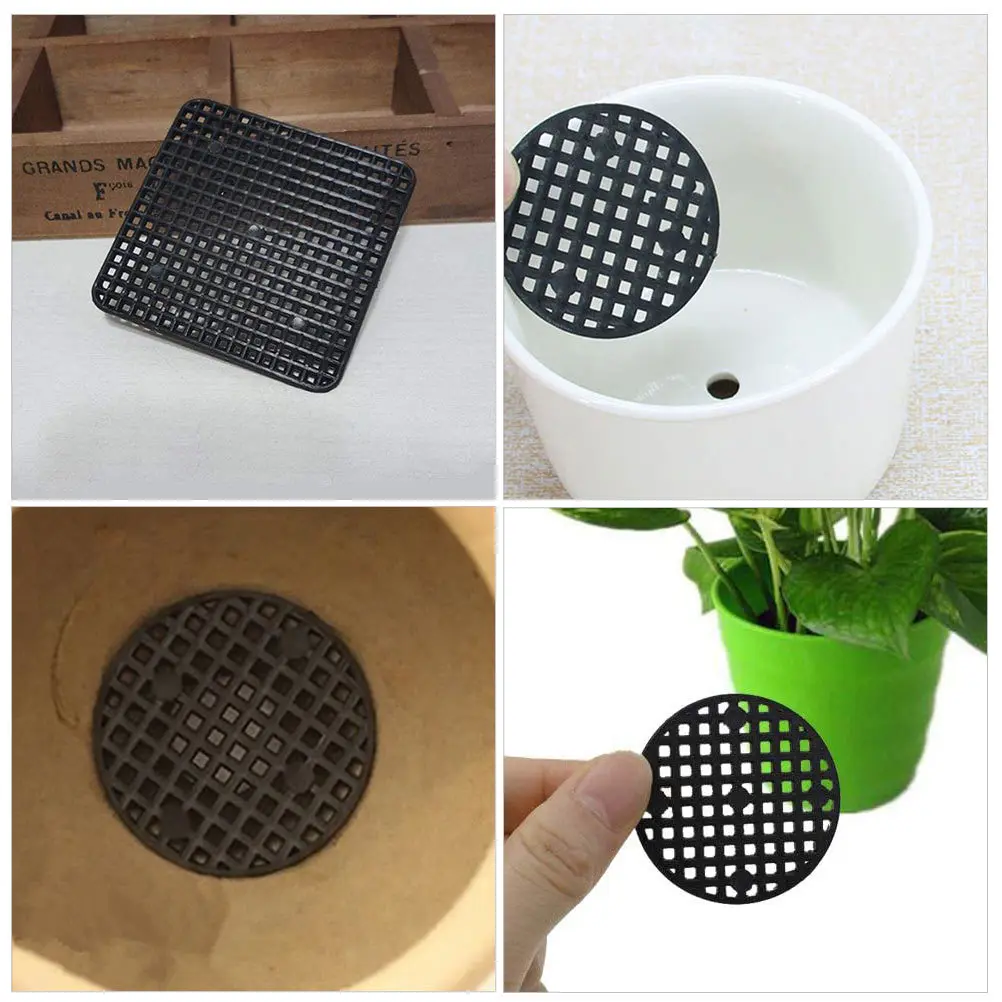 

120pcs Flower Pot Hole Mesh Pad Black Plastic Plant Pot Grid Mat For Drainage Root Protection Indoor Outdoor Use Bonsai