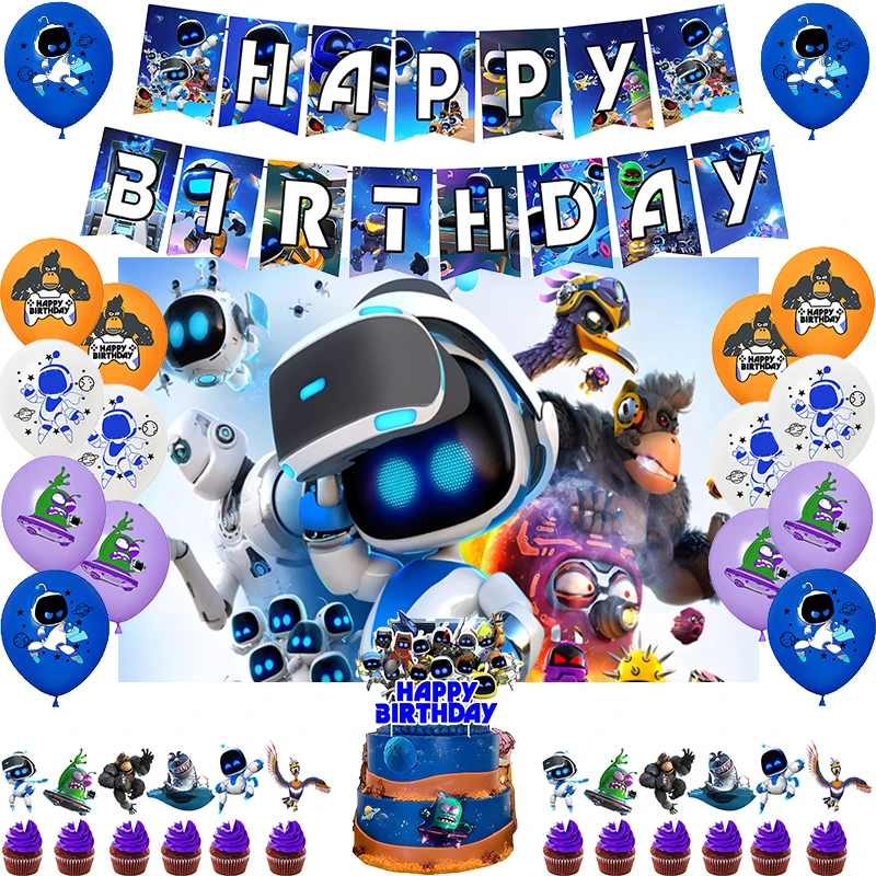 ASTRO BOT Decoração de festa de aniversário Balão Banner Pano de fundo Topper de bolo ASTRO BOT Fontes de festa