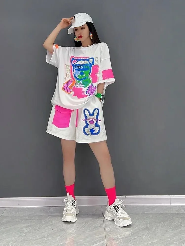 Fashionable And Versatile Casual Sports Printed T-shirt Shorts Two-piece Set For Women 2026 Spring Fashion Women Set 0ER2