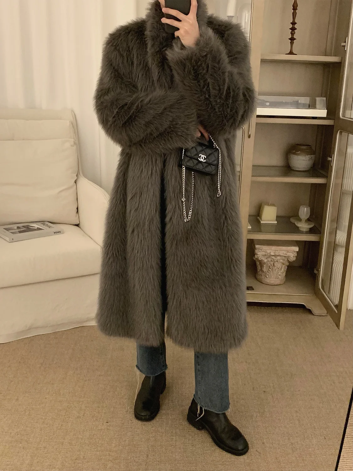 Winter Men's Imitation Fox Fur Coat  New Warm and Thickened Solid Long Tuscany Fashion Street coat Jackets