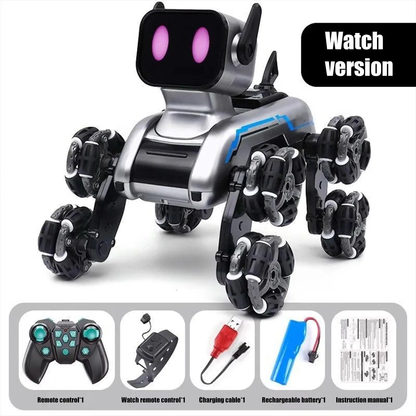 Chien Robot intelligent télécommandé, chiot à huit roues pour salon, chambre à coucher, cour, fournitures de divertissement pour tout-petits