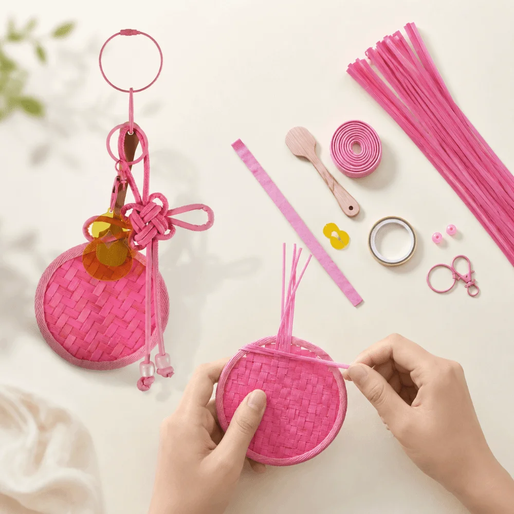 Macaron Color Mini Fan Keychain Hand-Woven Bamboo Lightweight Decorative Pendant Portable Delicate Craftsmanship Festival Gift