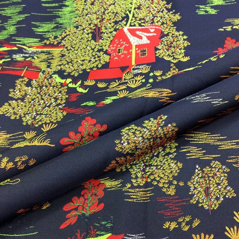 Gold Line Brocade Jacquard Fabric Spring Autumn Winter Color Woven Poncho Skirt Neat Clothing Cloth Fashion Design Sew By Meter