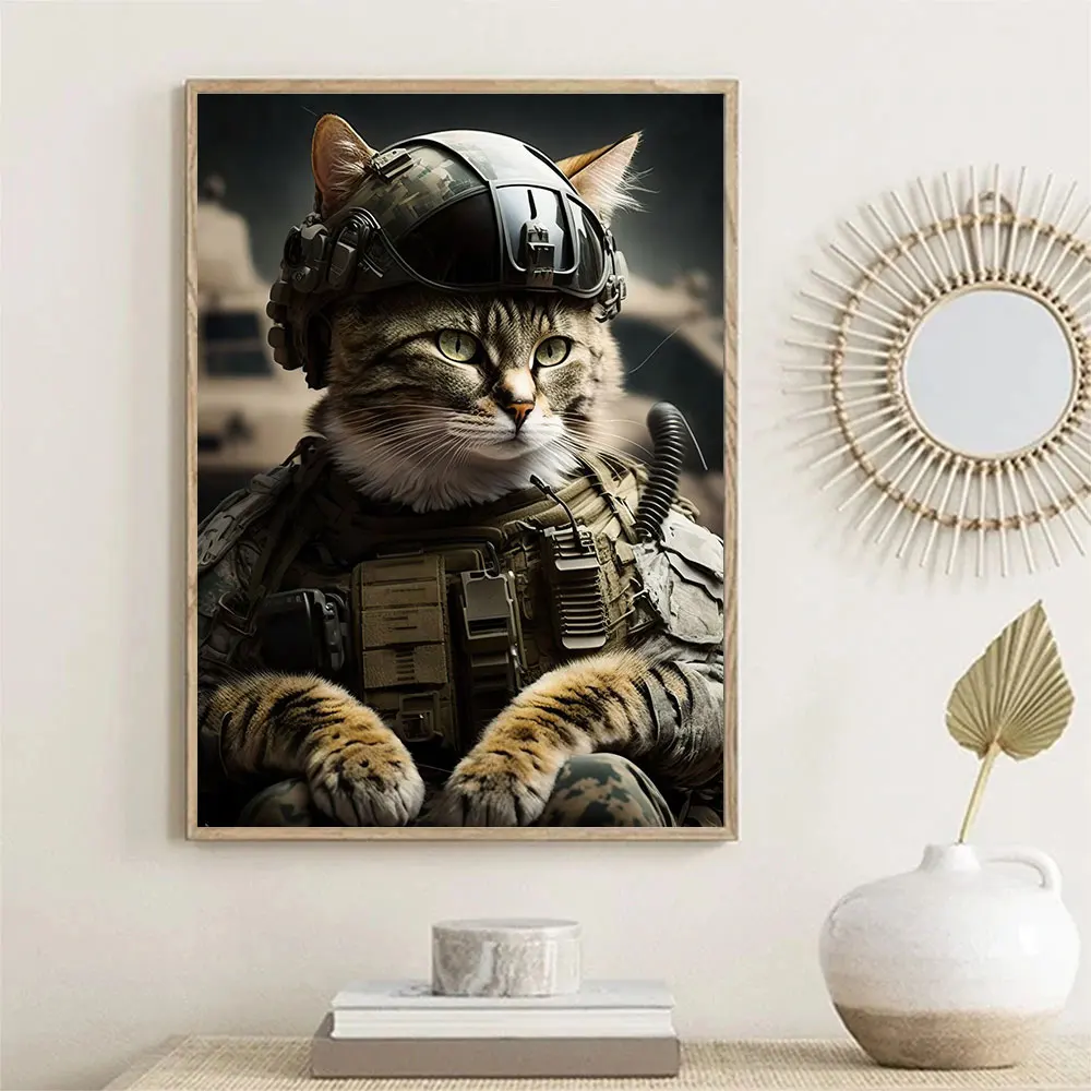 Animal Special Forces Forces Cat Bulletproof Vest Wall Art Canvas Painting Modern Posters and Prints Pictures Living Room Decor