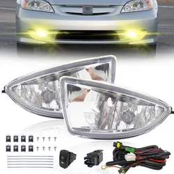 2pcs For Honda Civic 2DR/4DR Coupe Sedan 2004 2005 Clear Fog Lights W/Switch+Harness front bumper driving lamps assembly