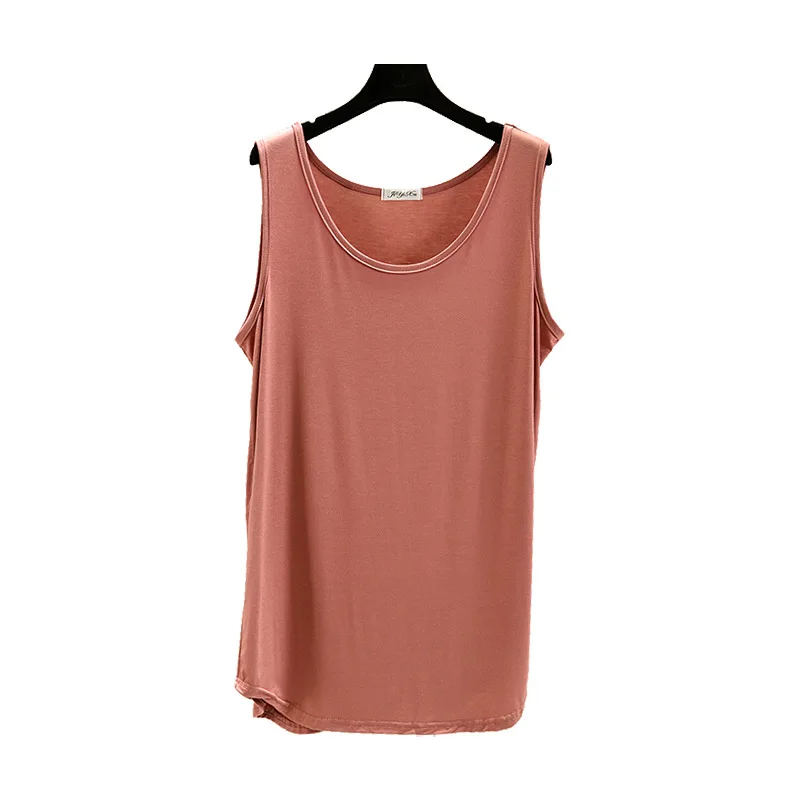 Summer Modal Long Tank Tops solid color Women Casual Basic T-shirts sleeveless Loose camis Plus size streetwear