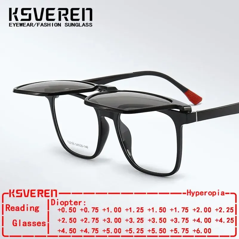 

Square Anti Blue Light Reading Glasses Men 3 in 1 TR90 Magnetic Clip On Polarized Sunglasses Optics Prescription Glasses Frame