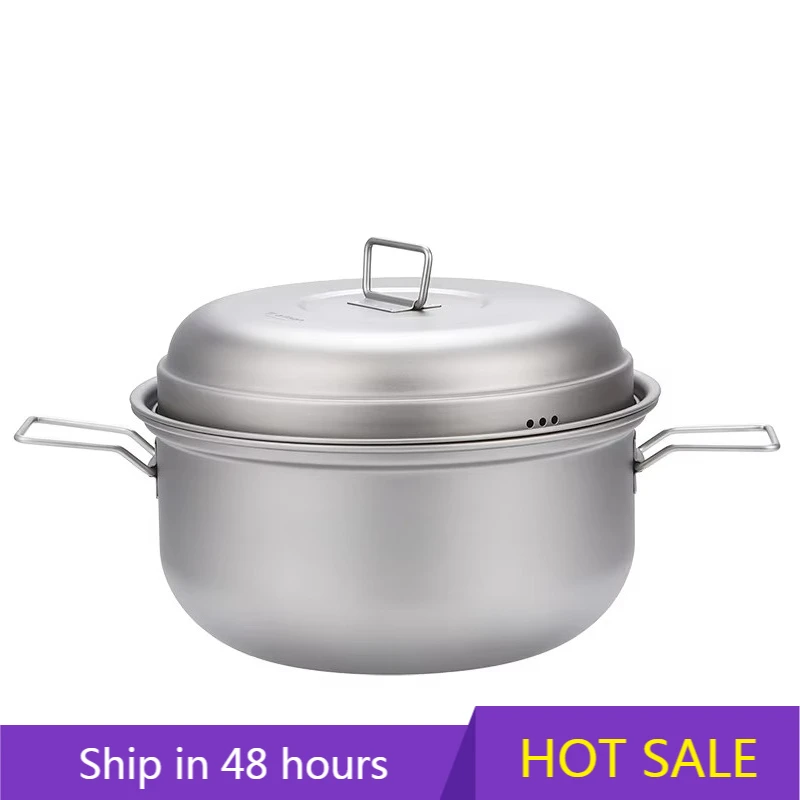 

Titanium Steamer Soup Pot Multi Function Outdoor Camping Wok Tea with Lid Cookware Set Titanium Cooking Pot Set