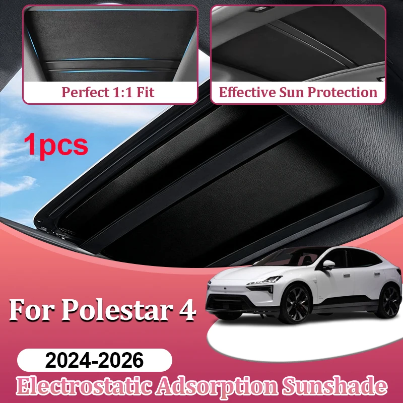 Car Roof Sunshades For Polestar 4 P417 2024 2025 2026 Electrostatic Adsorption Sunshade Skylight Blind Shading Auto Accessories
