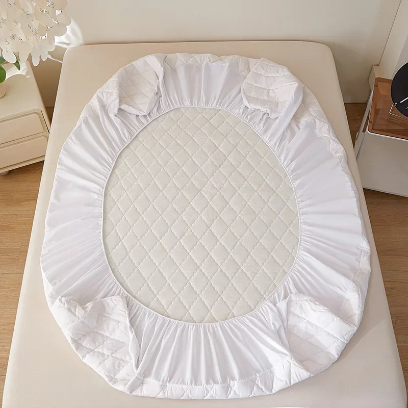 Diamond Grid Washed Cotton Waterproof Bed Cover Solid Color Minimalist Mattress Protective Cover Fully Wrapped Elastic Bed Sheet