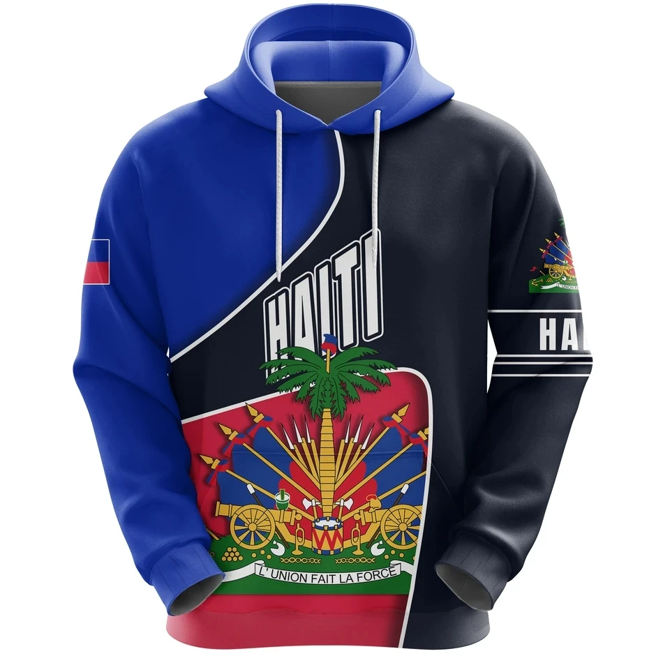 Sudadera con capucha para hombre y mujer, suéter con estampado de bandera de país, Mar caribeño, Isla de Haiti, Retro, chándal,