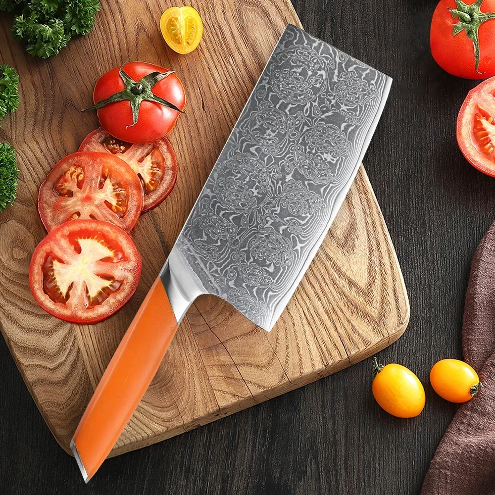 TURWHO 7” Damascus Steel Cleaver Knife VG10 Meat Cutting Slicing Knife Kitchen Chef Special Sharp Vegetable Knife G10 Handle