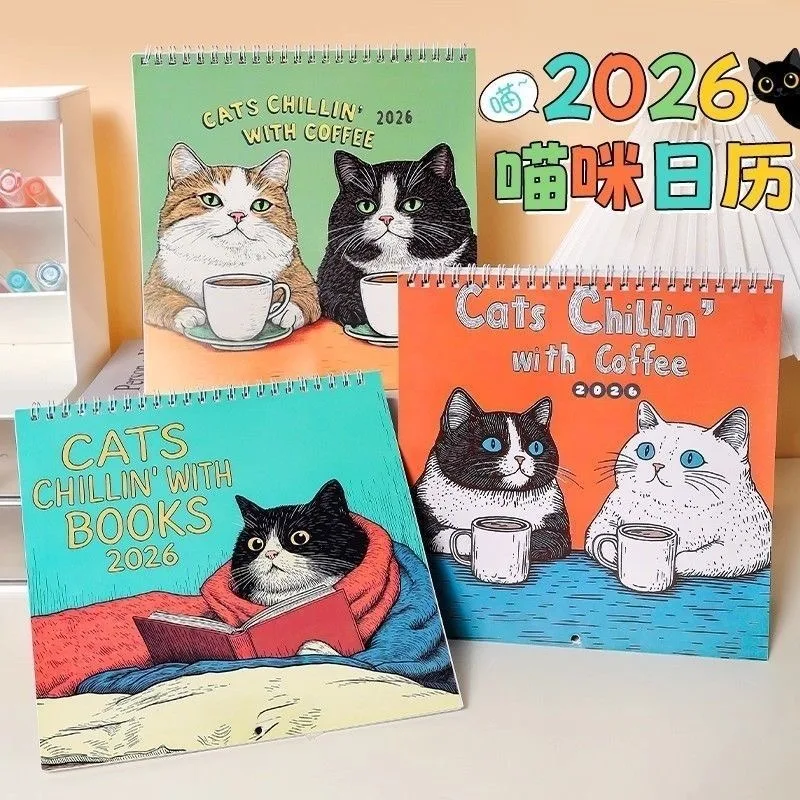 Creative Cat Pattern 2026 Calendar English Calendar Desktop Ornament Photography Props Home Decoration Festival Gifts