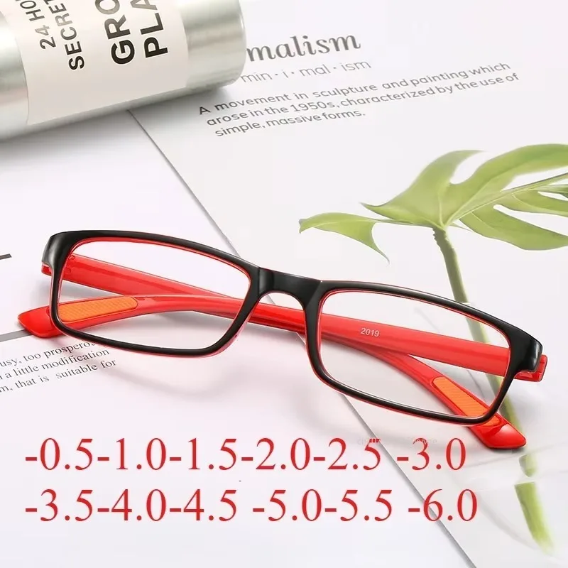 Gafas graduadas para miopía, gafas de lectura para hombres y mujeres, gafas cuadradas ultraligeras TR90 para miopía con grado-0,5-1,0 a-6,0