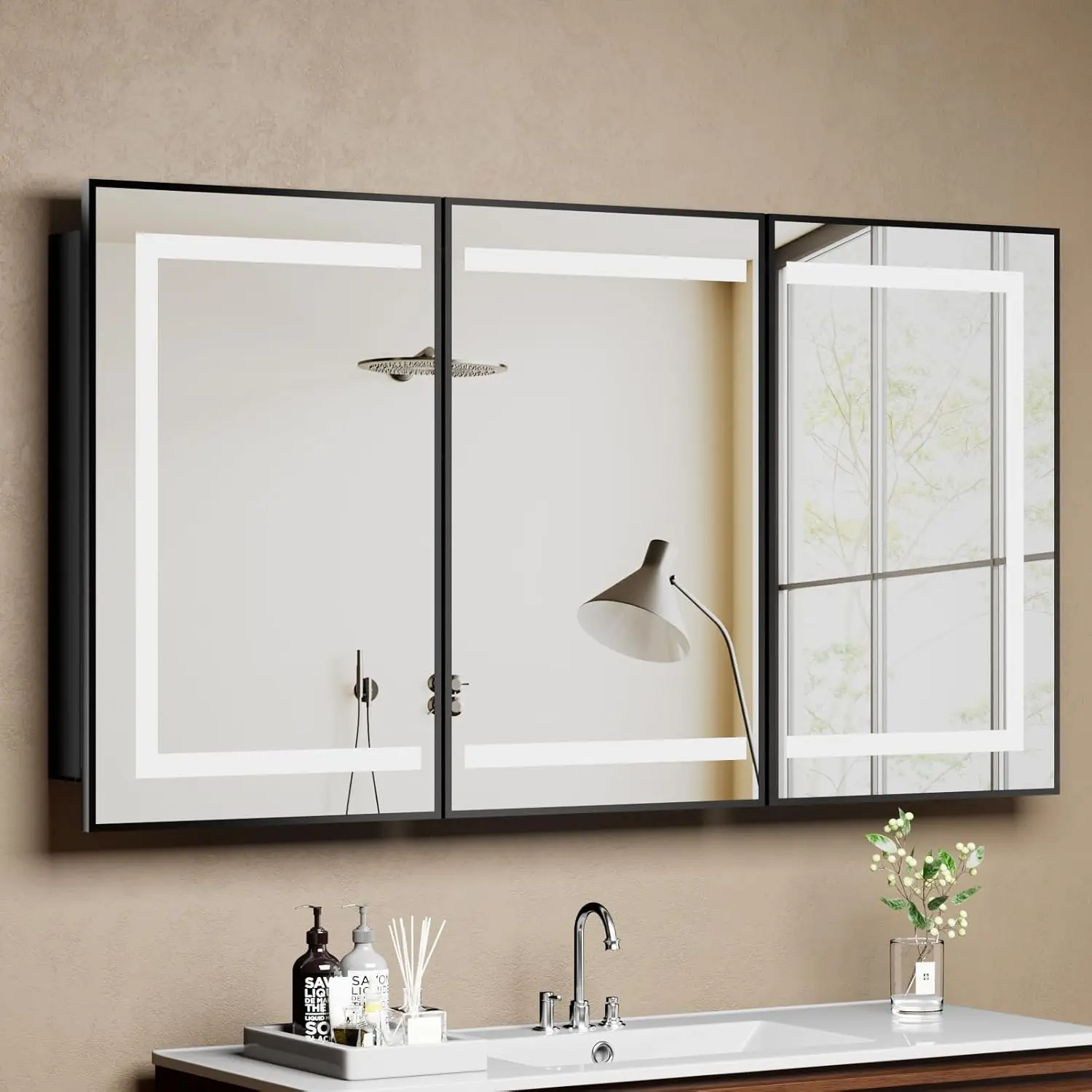 Led Medicine Cabinet with Mirror & Shelves, 3-Color Dimmer Light Bathroom Vanity Storage, 32