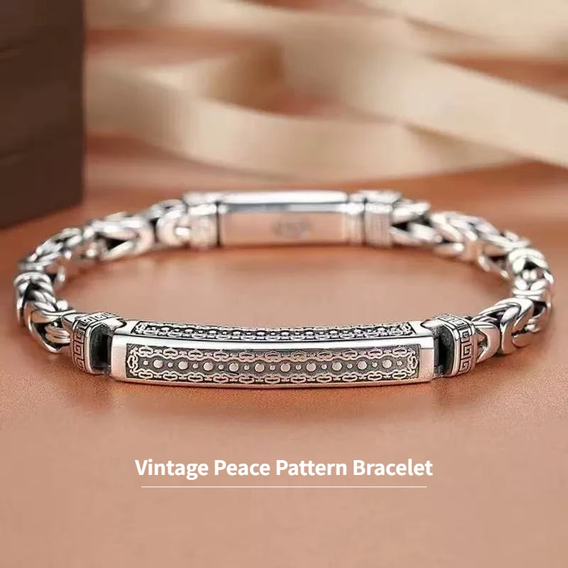 

Vintage Silver color Ping And Pattern Hand Bracelet Jewelry Personality Popular Men's Retro Bracelets for Women Gifts