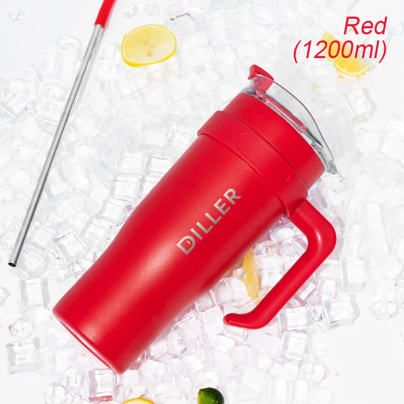 Diller Ice King Cup Men's and Women's 304 Stainless Steel Water Cup Big Mac 1200ML Summer with Straw Cooling Cup Insulated Cup