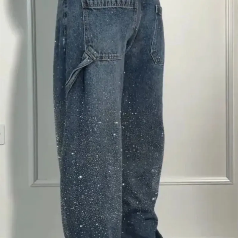 Women Jeans Denim Pant Wide Leg Long Pants Hot Drilling High Waist Straight Trousers Y2k Streetwear Casual Punk Pants Loose 2026