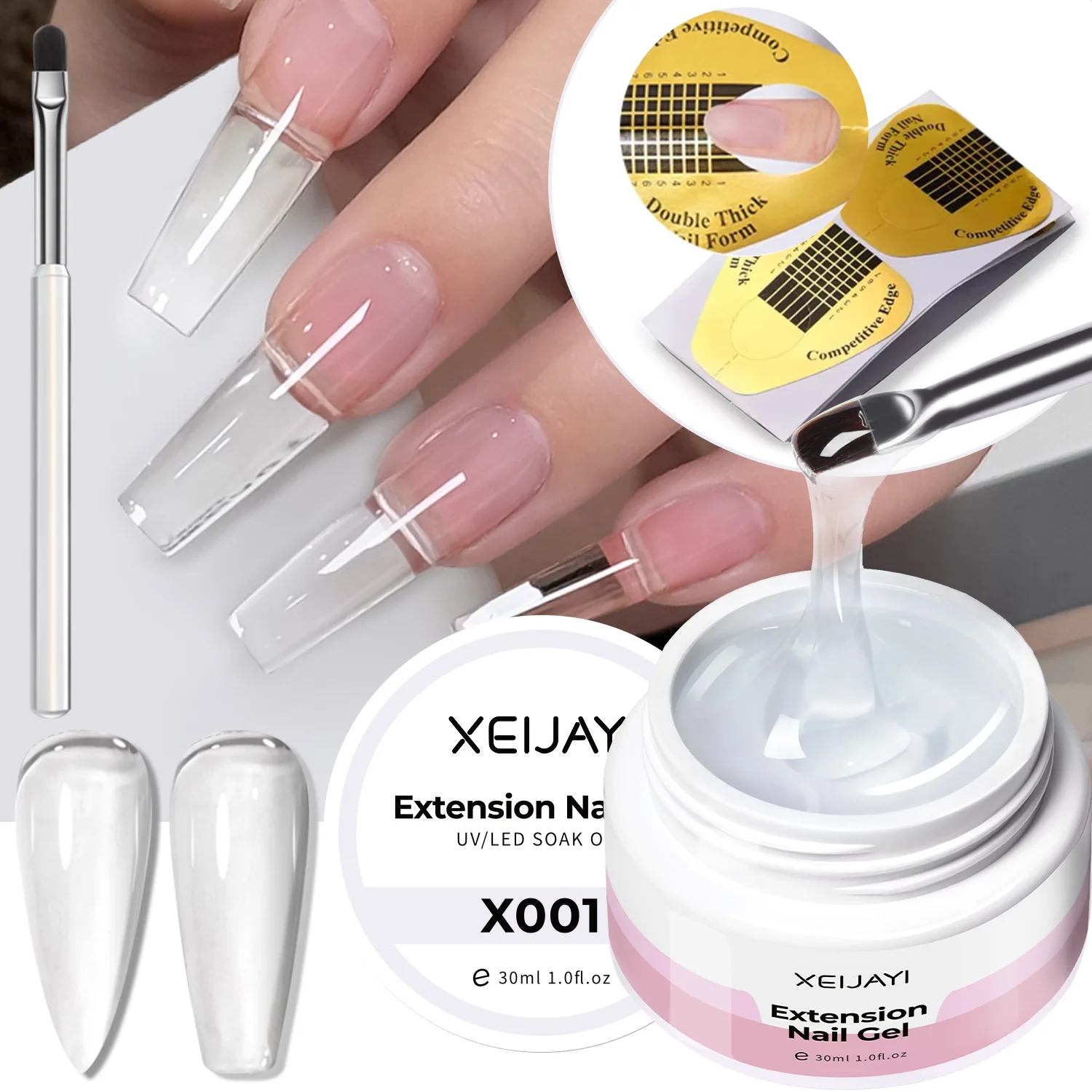 Professional Transparent Builder Gel UV/LED Hard Gel for Nail Strengthen Quick Building Long Lasting Soak Off Extension Gel 30g