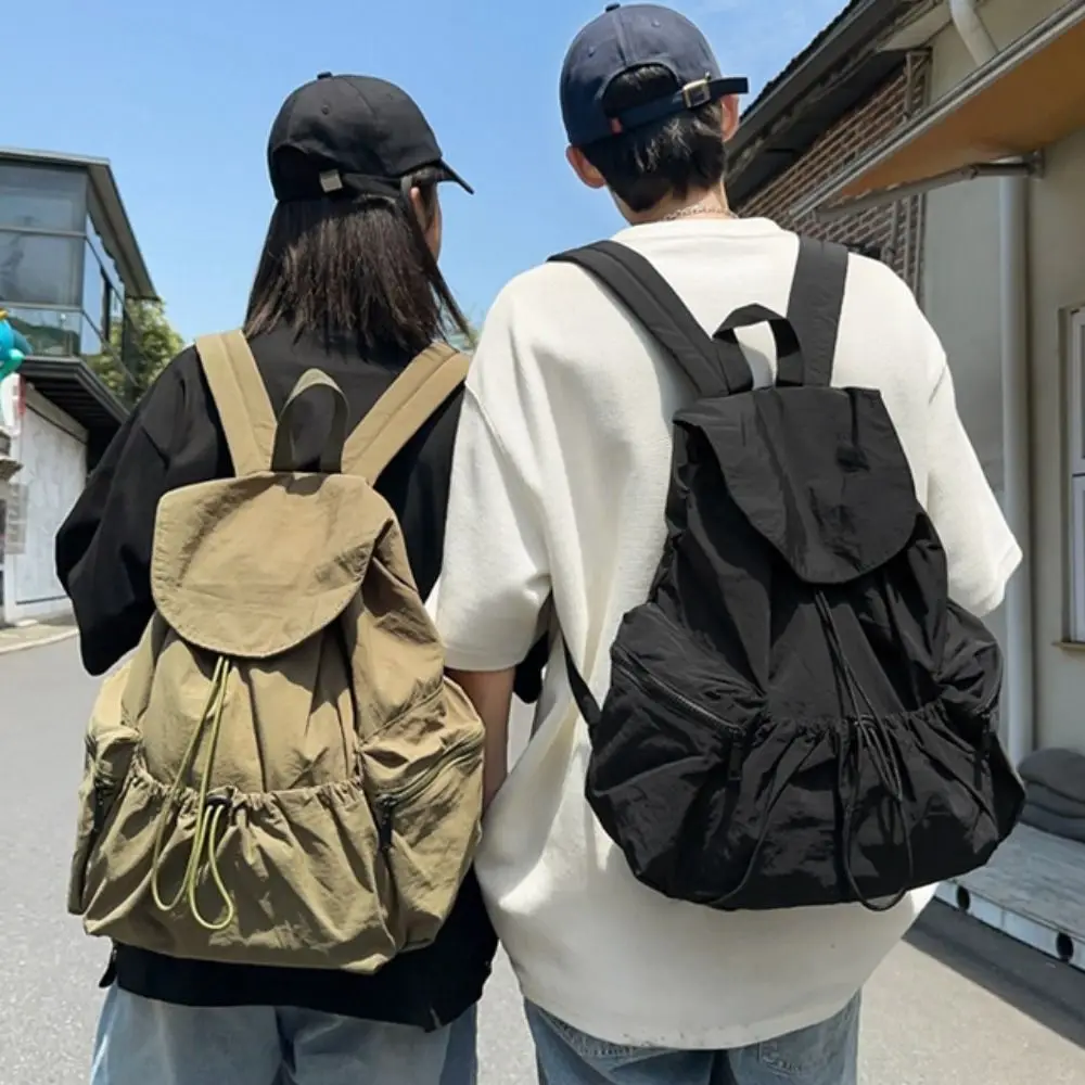 

Portable Nylon Drawstring Backpack Lightweight Casual Canvas Shoulder Bag Solid Color Waterproof College Student Schoolbag Daily