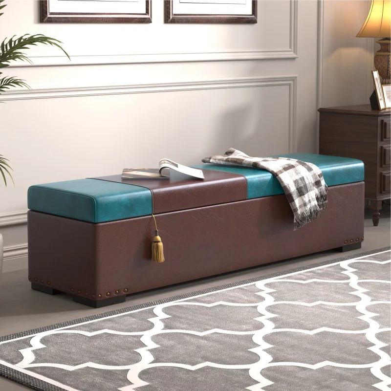 

American shoe changing storage stool bench sofa bedside bedroom solid wood pedal shoe leather stool clothing