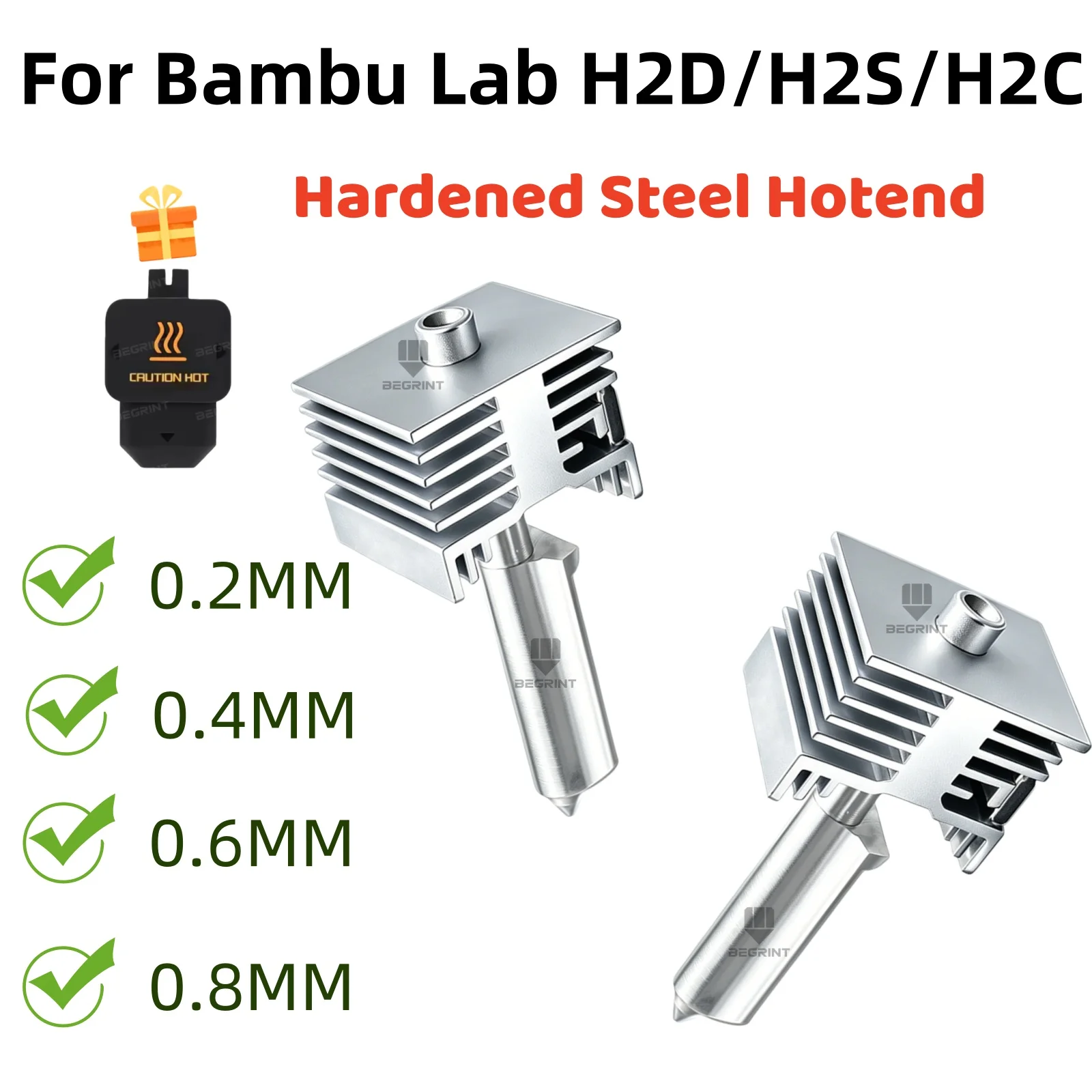 

For Bambu Lab H2D Hardened Steel Assembly Hotend For Bambulab H2S One-Piece Hotend 0.2-0.8mm For Bamboo H2C 3D Printer Parts
