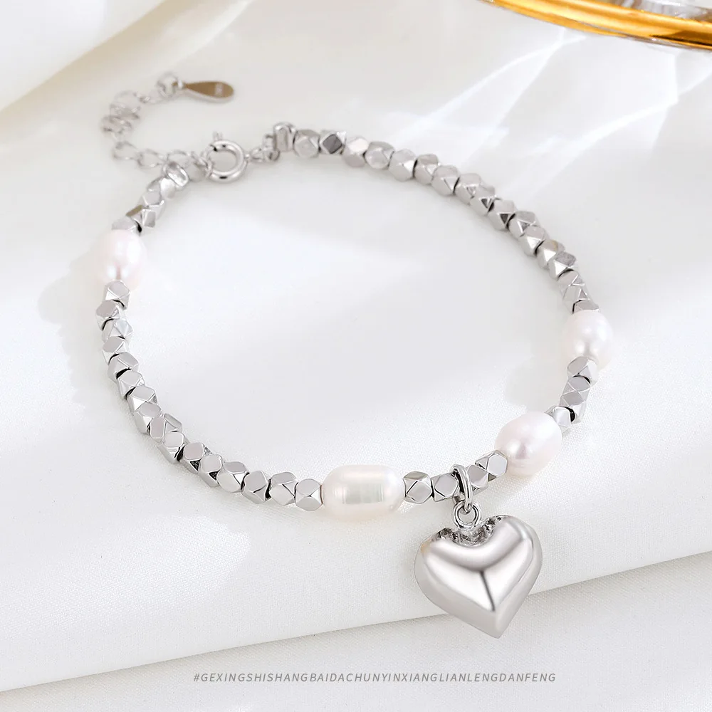 Unique S925 Silver Heart Shattered Bracelet, Exude Elegance and Refinement with Pearl and Light Luxury