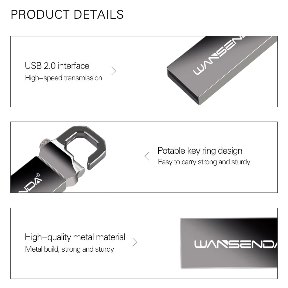 Wansenda พวงกุญแจ USB แฟลชไดร์ฟ128GB 64GB ไดรฟ์ปากกาโลหะ32GB 16GB 8GB 4GB pendrive หน่วยความจำกันน้ำ thumbdrive