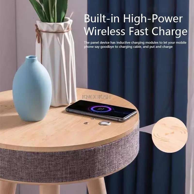 Smart Bluetooth Coffee Table Living Room Inductive Wireless Charging Table Wooden Outdoor 3D Surround Music Round Tea Tables