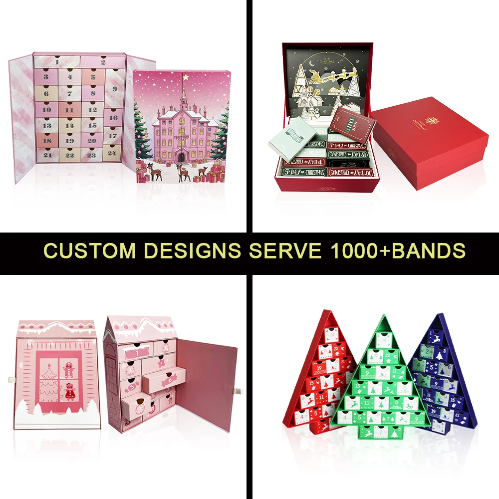 Customization.24 Day Countdown Advent Calendar Box Custom Paper Jewelry Drawer for Cosmetics Beauty & Gifts Empty Paper Wrapped