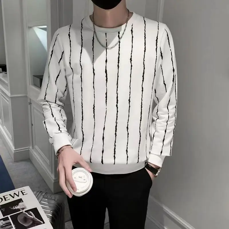 Men's Clothes Spring and Autumn Long Sleeve Striped Sweatshirt Fashion Brand Slim-fit Casual All-match Handsome Sweatshirts Tops