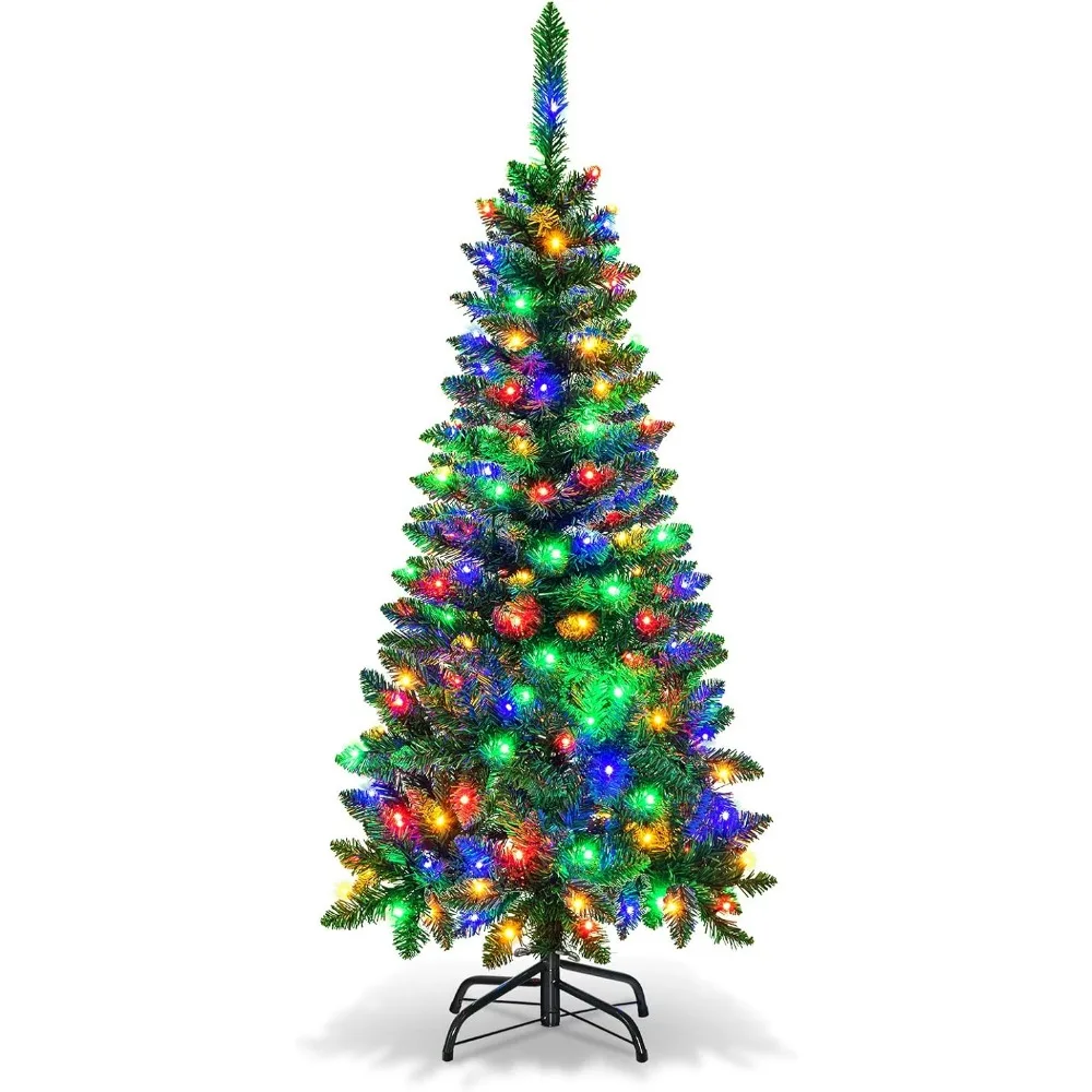 

4.5-Foot Goplus Pencil Christmas Tree with 150 Premium LED Lights, Hinged Fir Design, Metal Stand, and Easy Assembly