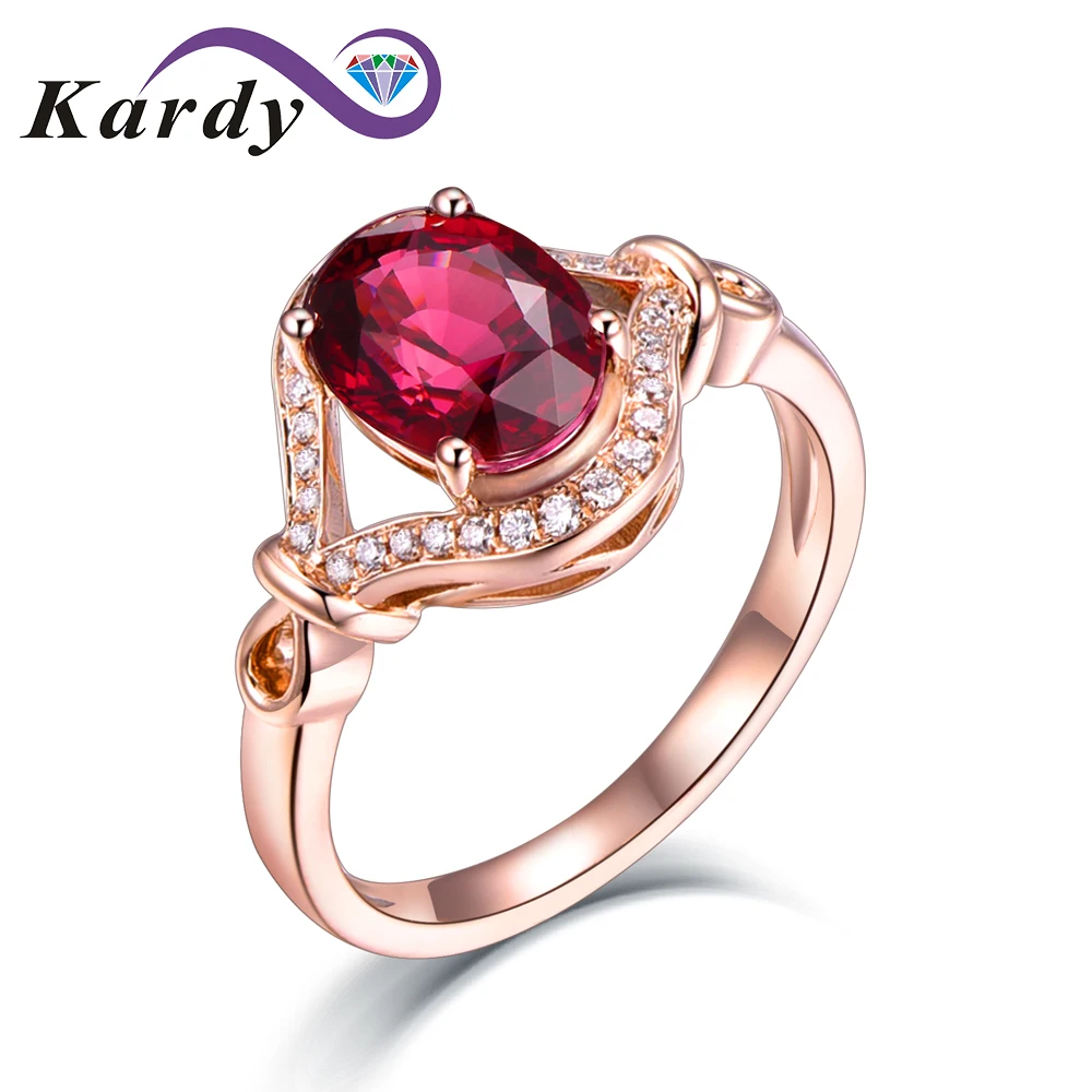 

Fine Jewelry For Women Solid 14K Rose Gold Wedding Engagement Natural Oval Cut Tourmaline Real Diamond Ring Set