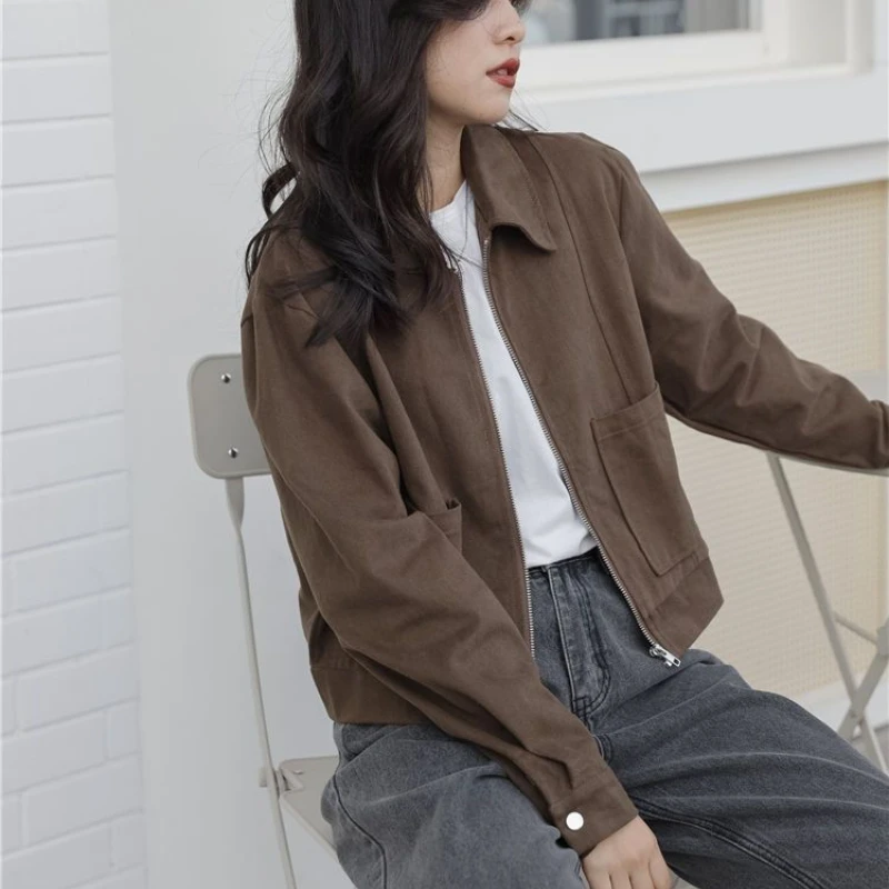 Basic Jackets Women Solid Vintage Slim Office Ladies Leisure Female Outerwear Korean Short Style Chic Spring Autumn New Arrival