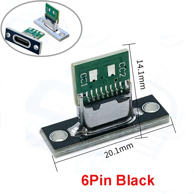 2/5/10pcs 6Pin USB C Female Connector Panel Mount Jack TYPE-C Charging Port of Solder Wire Type Socket With CC1/2 Fixing Plated image 3
