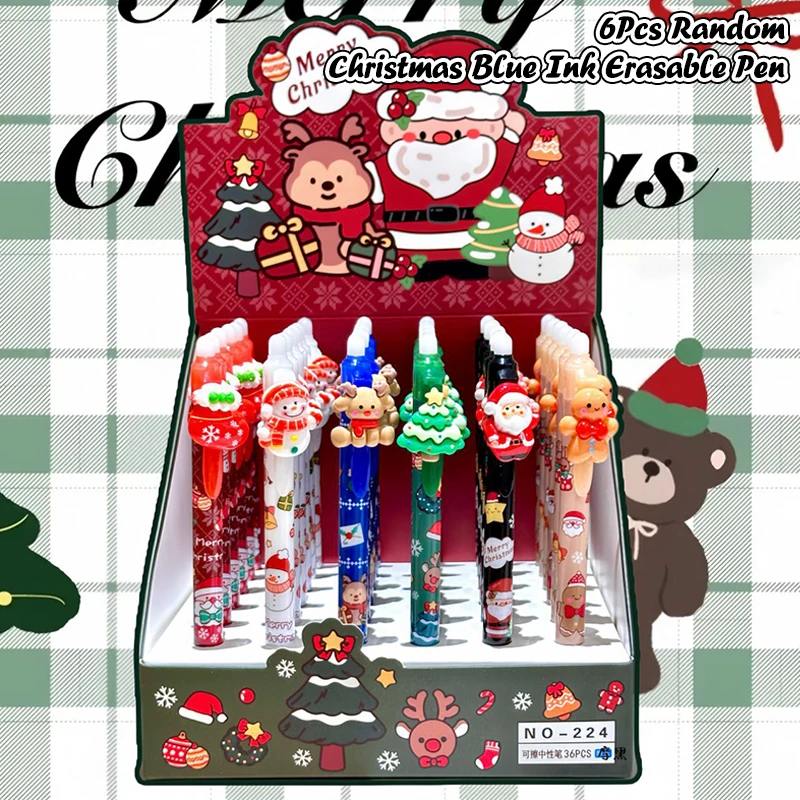 Stylos gel de pressage de Noël mignons, stylos effaçables à séchage rapide Kawaii, fournitures scolaires de bureau, cadeaux de papeterie esthétiques, 6 pièces