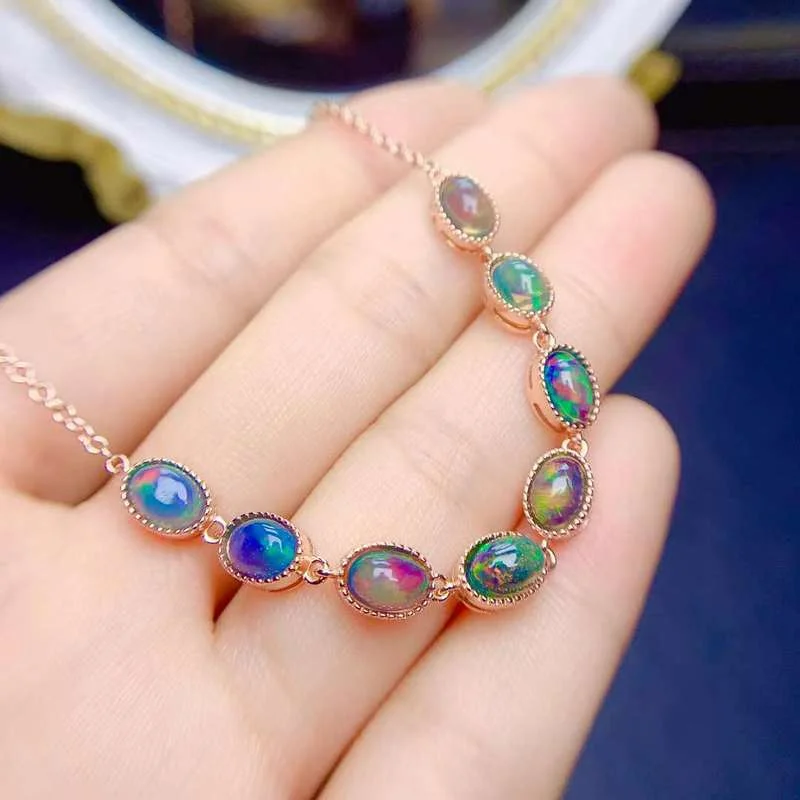 

YULEM New Style Natural Opal Bracelet for Women Jewelry Real 925 Silver Gold Plated Natural Gem Birthstone Party Gift Sale