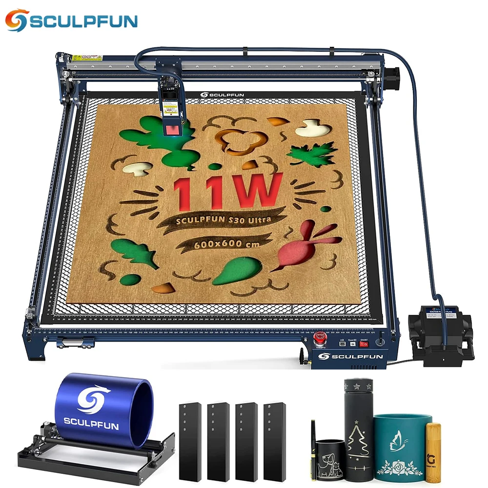 

SCULPFUN S30 Ultra 11W Laser Engraver with Automatic Air Assist Higher Accuracy Laser Engraving Machine 600*600mm Working Area