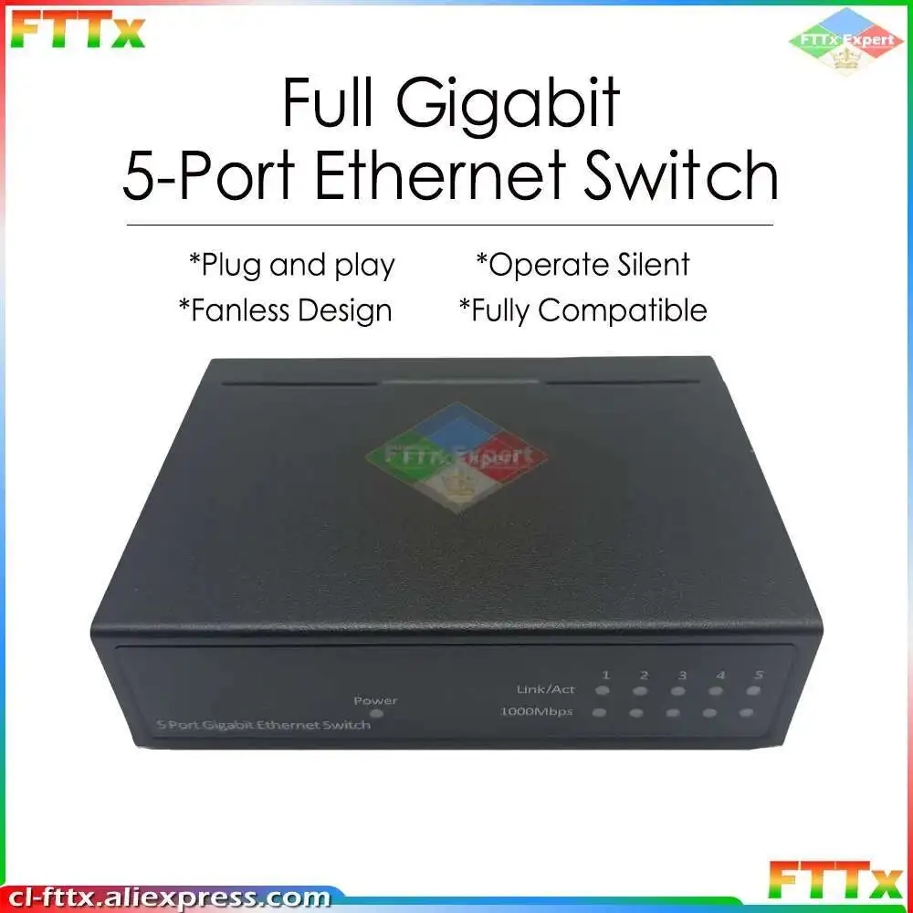 5-Port Gigabit Switch Ethernet Switch Plug and Play Networking Hub Internet Splitter