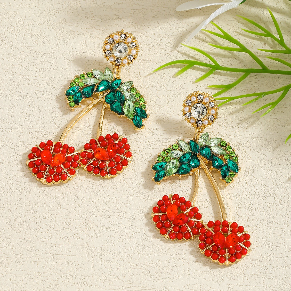 

2025 New Colorful Crystal Fruit Flower Dangle Earrings For Women Fashion Cute Rhinestone Cherry Earrings Charm Jewelry Trendy