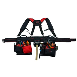 KUNN Tool Belt with Suspenders,Pro Framer Belt/Suspenders Combo Apron for Carpenter,Construction and Electrician