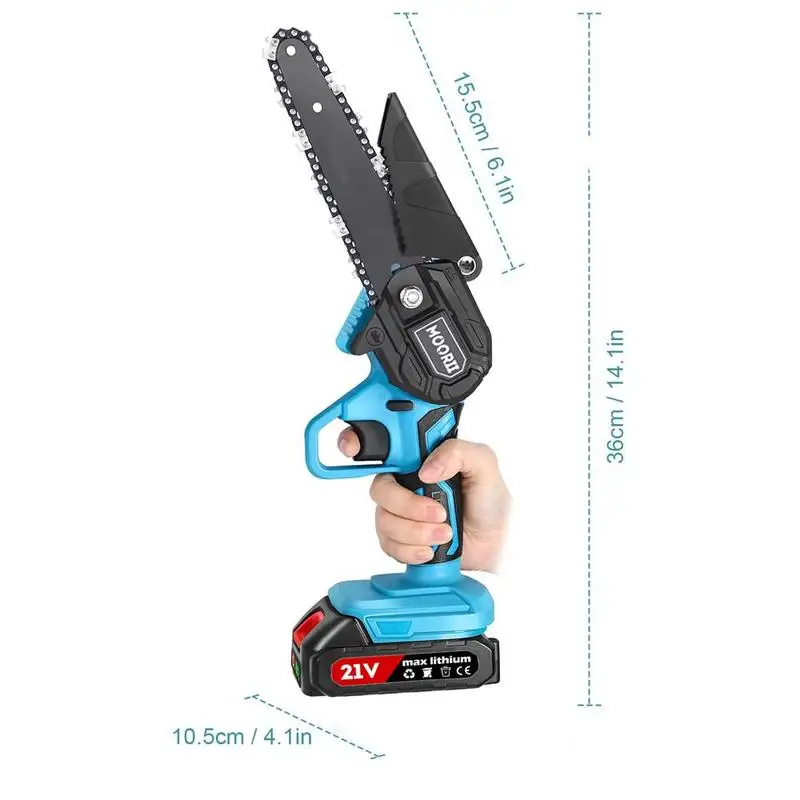 21V Electric Chainsaw, 6-Inch Handheld Small Chainsaw with Security Lock for Wood Cutting & Tree Trimming