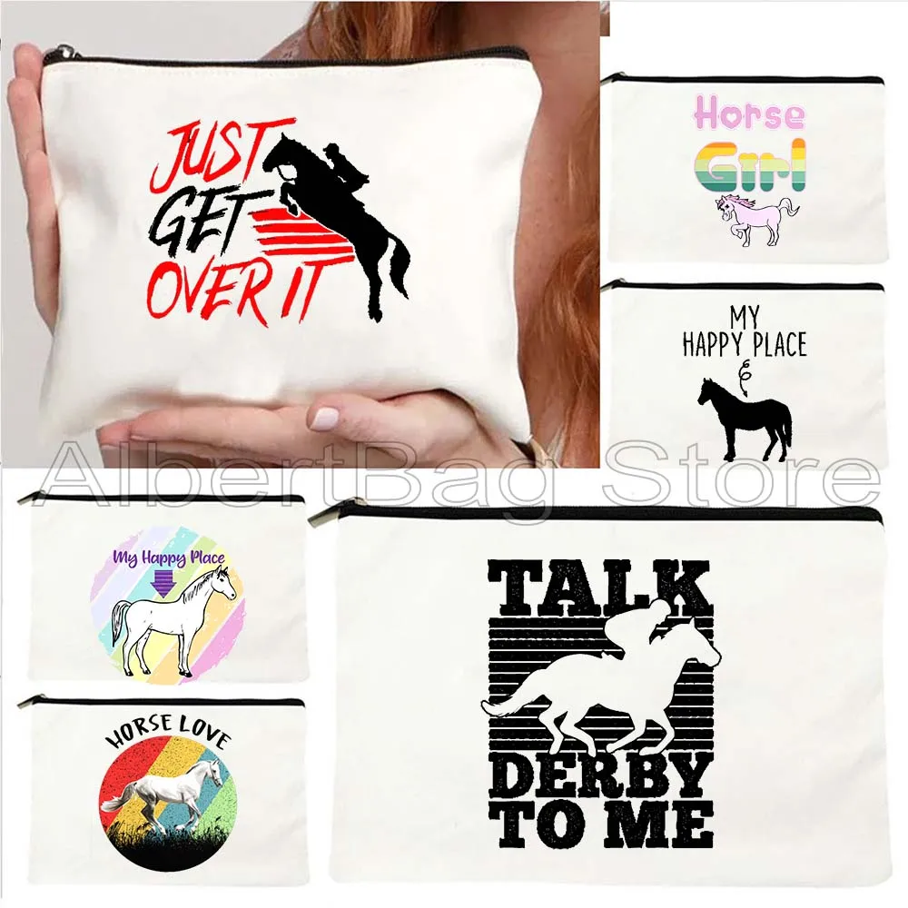 A Girl Who Loved Horses Funny Horse Racing Equestrian Riding Cute Gifts Horse Girl Canvas Cosmetic Makeup Bag Pencil Case Pouch