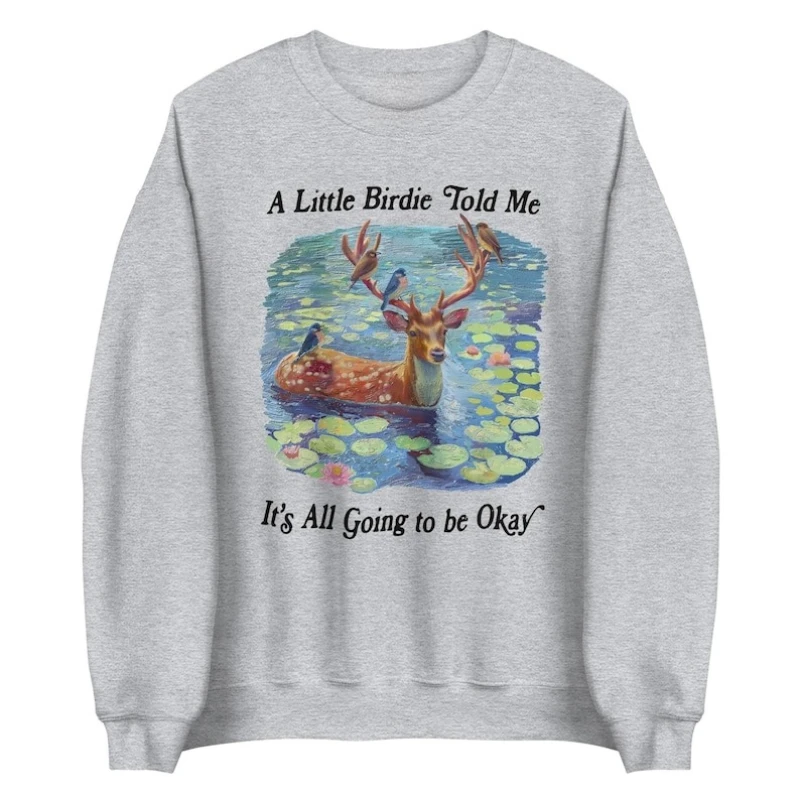 Sika Deer Little Birdie Pattern Print Casual Style Unisex Crewneck Sweatshirt Autumn and Winter Long Sleeve Thermal Hoodie